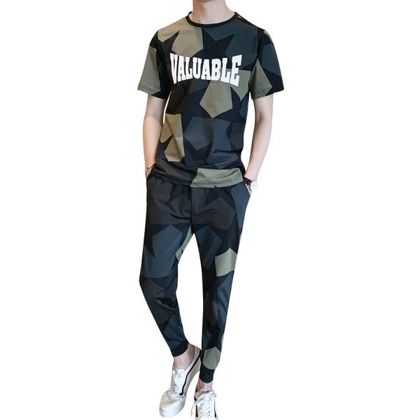 

men's tracksuits 2020 new arrival summer mens fashion camouflage sports suit casual men active leisure suits size -4xl, Gray