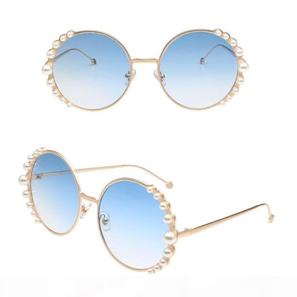 

fashion fashion women sunglasses round frame personality charm ocean artificial pearls sunshade mirror street pgraphy props, White;black