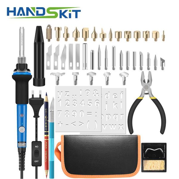 

110w 220v 60w wood burning soldering iron chiseled tips blade burning tool set woodburning with manual carving knife carry bag