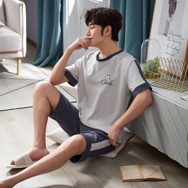 

men's cotton wear summer home clothes and shorts korean style casual short-sleeved shorts for youth home wear, Black;brown