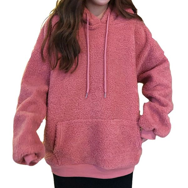 

winter xplosion models lambswool pink ladies hoodie plus velvet thickening korean loose lazy casual sweet letter girl pullover, Black