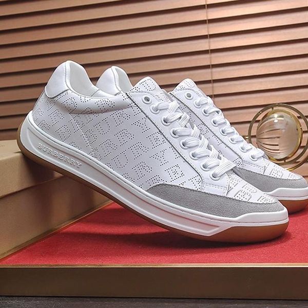 

fashion shoes sneakers mens footwears original box herren sportschuhe perforated logo leather sneaker men shoes fashion lace -up chaussures