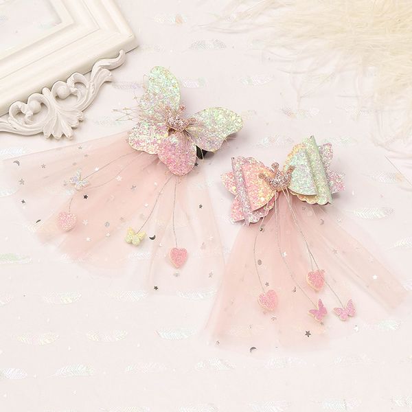 

new children lovely net yarn crown bow hair clips small daisy flower barrettes duckbill clip snowflake ribbon hairpin girls hair accessories, Golden;silver