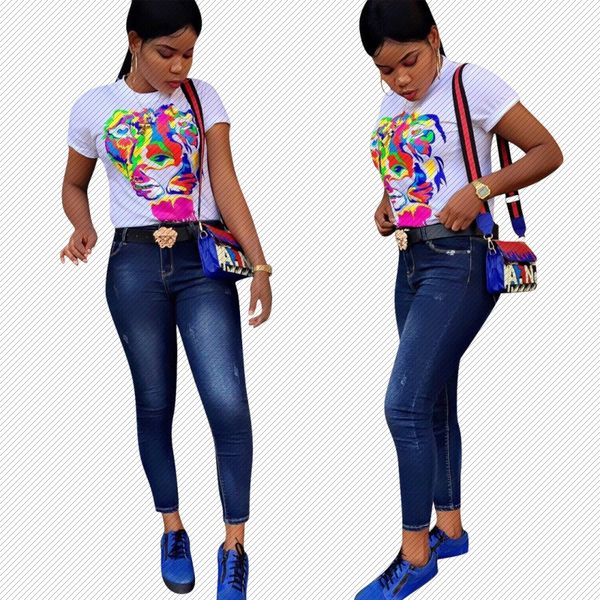 

w8172 amazon platform womens fashion casual printing color tiger head t-shirt spot, White