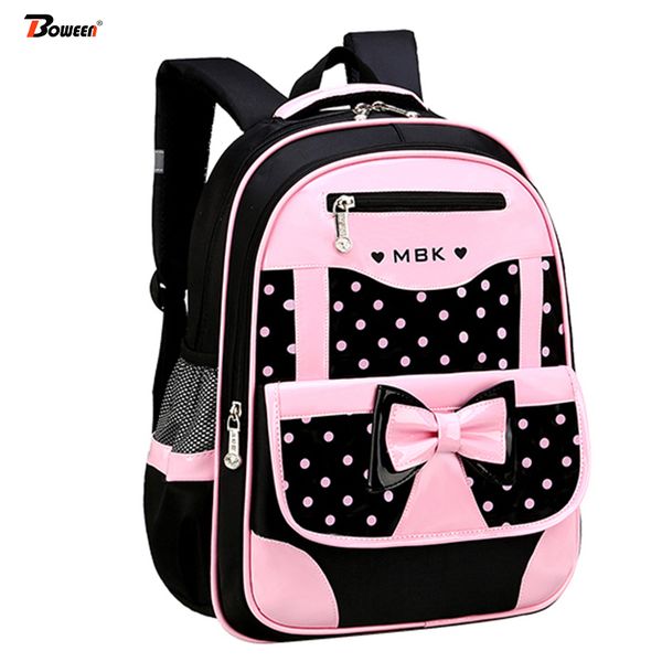 

children school bags for girls primary school backpacks kids waterproof nylon bow printing princess schoolbag pink bookbags t200709