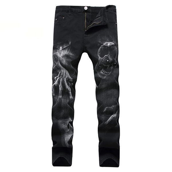 

fashionable skinny jeans long men size 28-42 pattern men jeans elastic torn design printed male, Blue