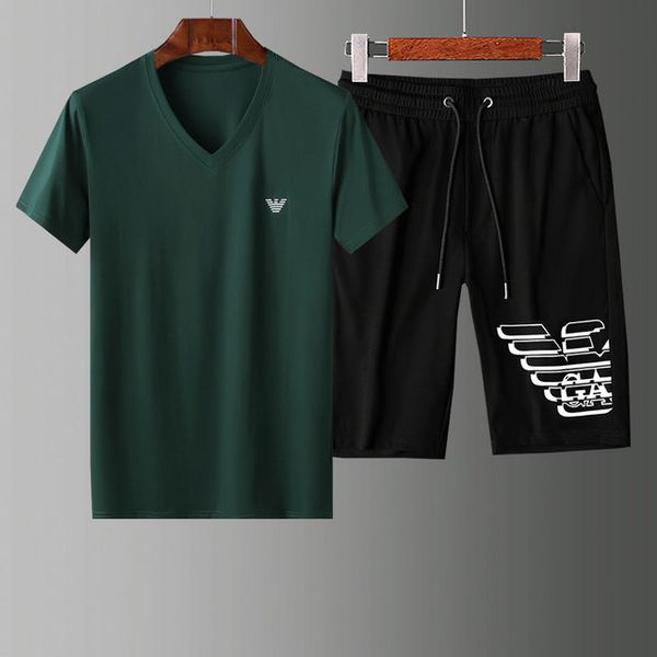 

men running summer fahion new tracksuit buttoned lapel/ v-neckmale t-shirt+shorts mens suit clothing fashion jogger sportswear, Gray