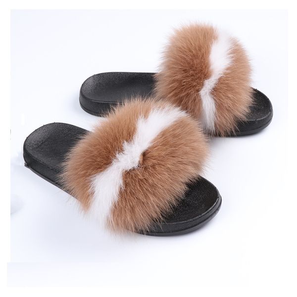 

2020 fxfurs fashion new style real fur slippers for women non-slip fur slippers sandals flip-flops, Black