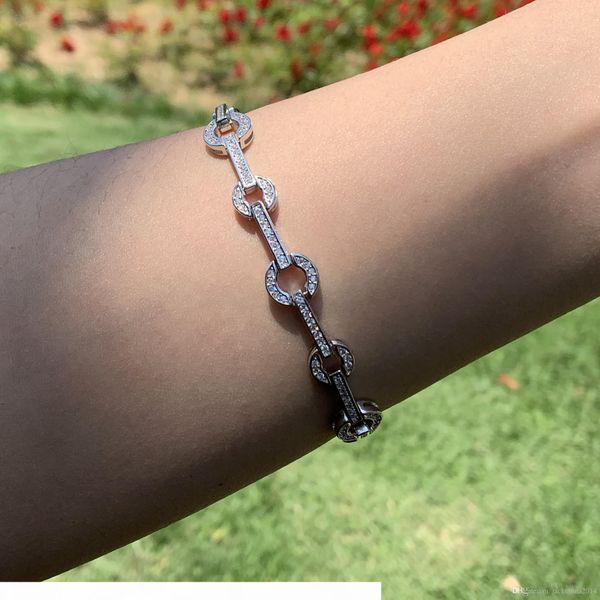

2019 new arrival fashion jewelry real 925 sterling silver white clear 5a cubic zirconia lucky chain bracelet for mother's day, Golden;silver
