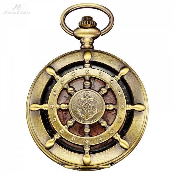 

ks retro bronze boat rudder anchor pattern case map analog relogio fob key pendant clock chain mens quartz pocket watch /ksp106 t200502, Slivery;golden