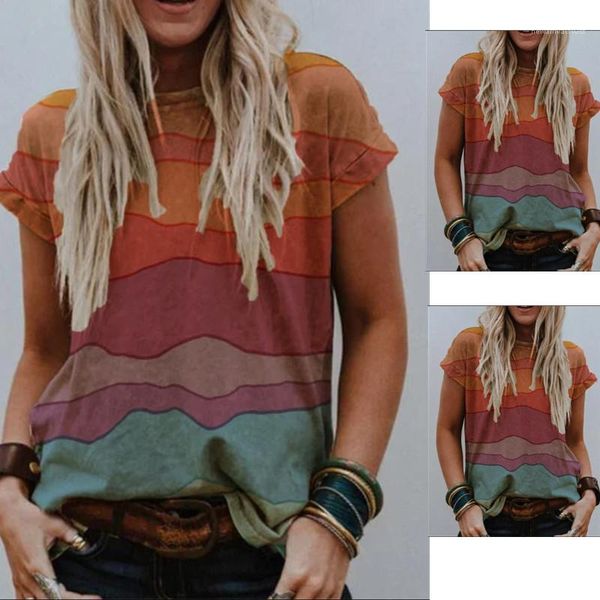 

дизайнер полосатый tshirts моды с коротким рукавом женщин o шеи цвета контраста top summer ladies сыпучие tee женщин, White