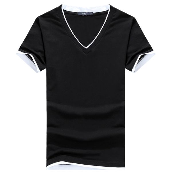 

mantlconx elastic v-neck t-shirt men basic solid t shirt for male cotton t-shirt brand tees breathable short sleeve for men, White;black