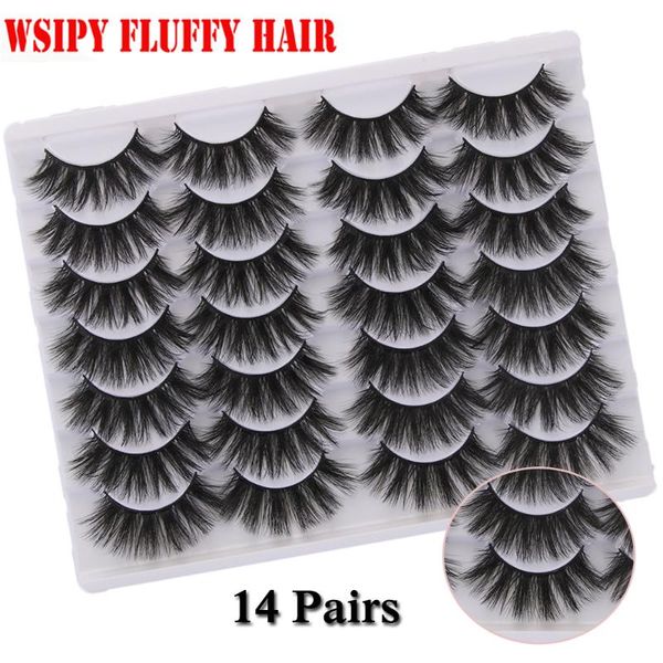 

14 pairs 5d faux mink hair false eyelashes fluffy multilayers criss-cross lash extension handmade natural long lashes