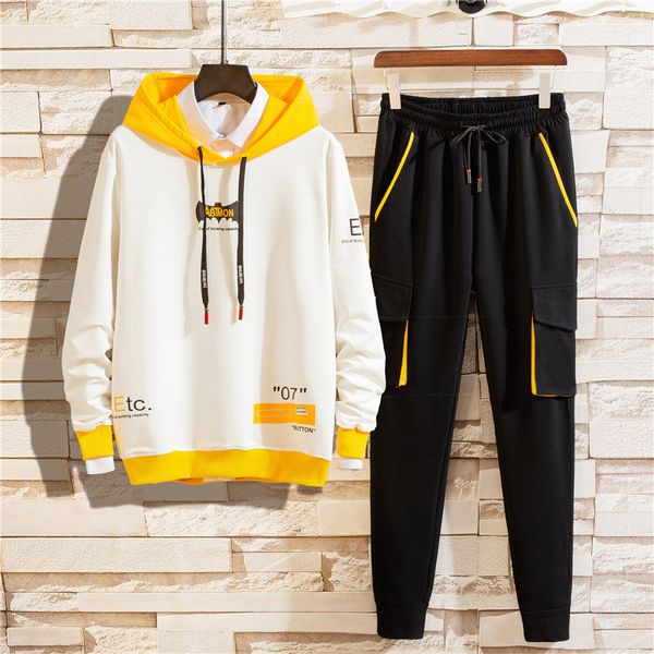 

men's tracksuits 2021 sets hiphop hoodies and cropped pant patchwork streetwear spring male suits two piece set casual rap hip-hop clot, Gray