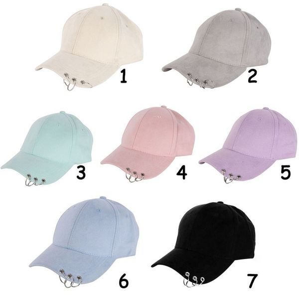 

outdoor hats solid ring safety pin curved climbing cap men women suede caps sport 2021, Black;white