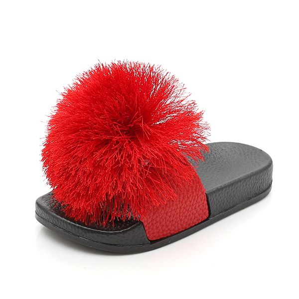 

fur ball girls slipper summer sandals for girls anti slip children home slipper fashion kids flip-flops flowers slippers sandals, Black;grey