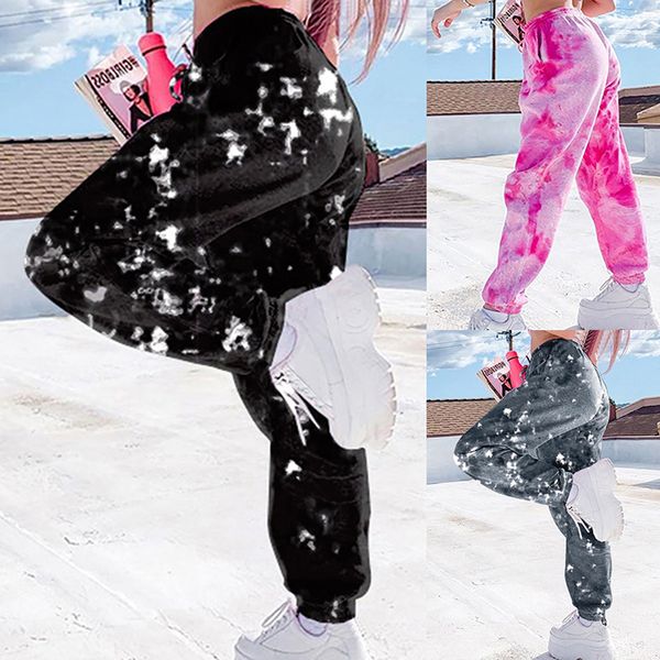 

tie dye sweatpants joggers women hip hop elastic high waist baggy pants casual loose pants lady fashion trousers sport, Black;blue