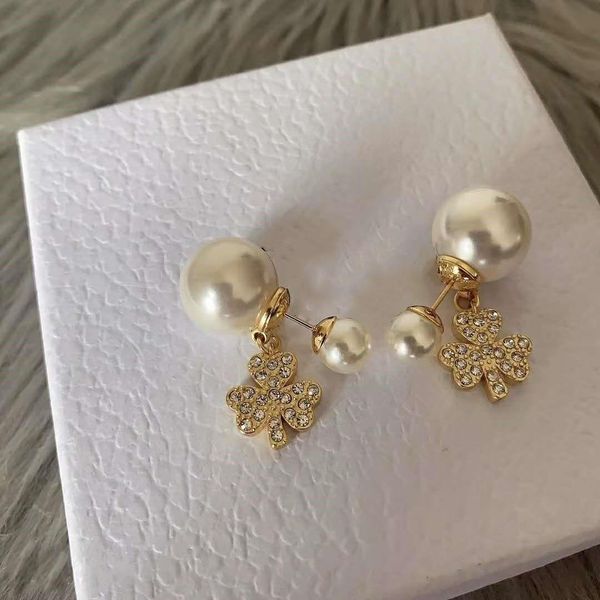 

new diamond clover size pearl fashion designer earrings luxury designer jewelry women earrings, Golden