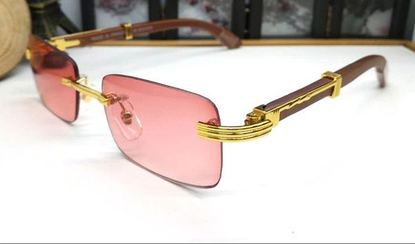 

new fashion sport sunglasses for men retro rimless frame for women wood bamboo silver gold frame and red brown black clear lens, White;black