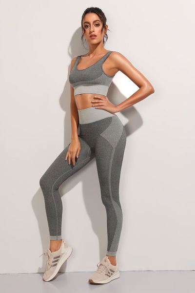 

new quick-drying clothes clothes vest yoga vest knitted seamless high-elasticity yoga suit hip lifting sports running fitness suit, Black