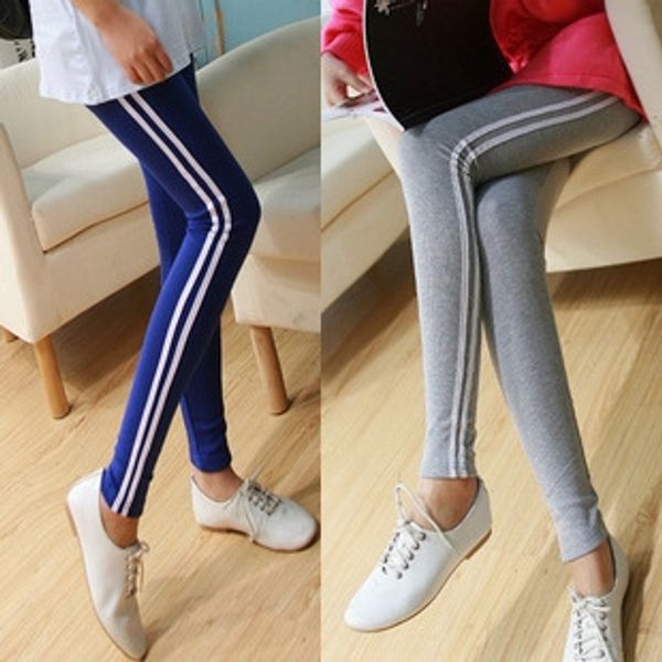 

korean style slimming side white vertical stripes leggings sports slim pencil tight casual tight pants casual pants, Black;white