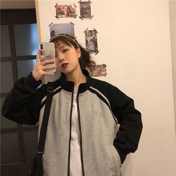 

7fcj3 spring and autumn women's 2019 sweater baseball sweater new korean style early autumn versatile loose jacket casual baseball s, Black;brown