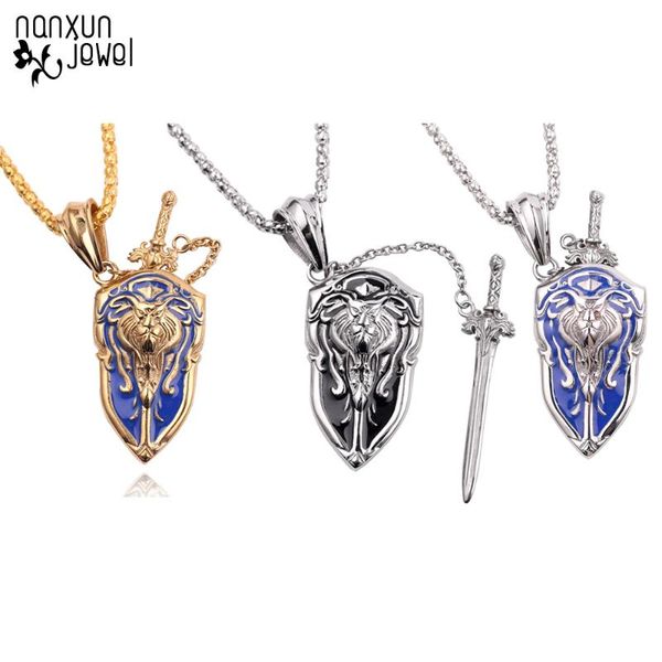 

detachable shield and sword pendant necklace enamel gold silver color long chain men boys necklace jewelry gifts