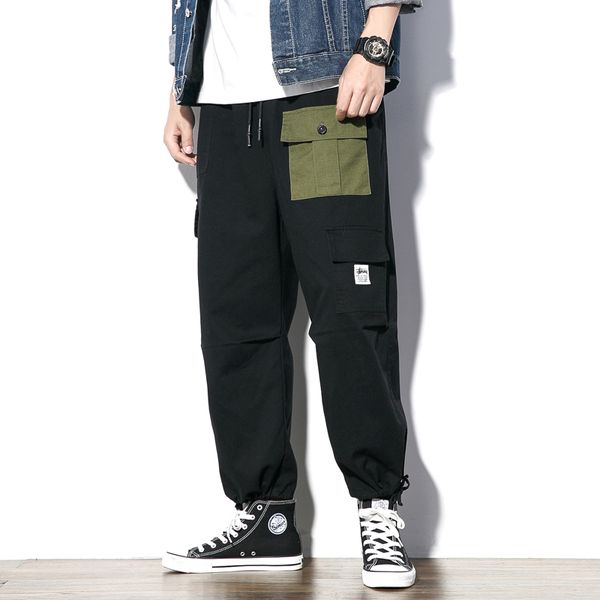 

isurvivor2020 summer fashion casual sports pants men's jogging pants big pockets slim cotton overalls streetwear, Black