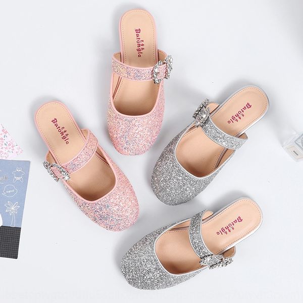 

yy7b0 children' women' fashion semi-baotou slippers 2020 new flat bottom sandals medium and large children' baby shoes san, Black;grey