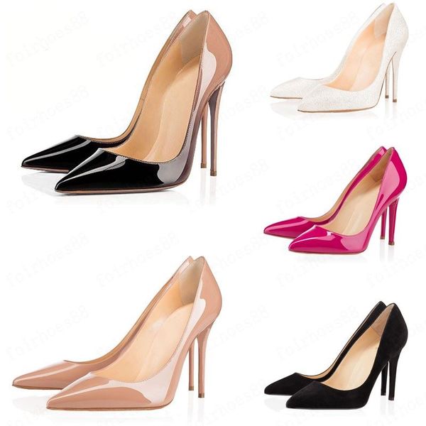 

модельер женские туфли красные нижние высокие каблуки 8 см  см 12 см обнаженная черный красный розовый кожаные остроносые насосы платье ба, Black