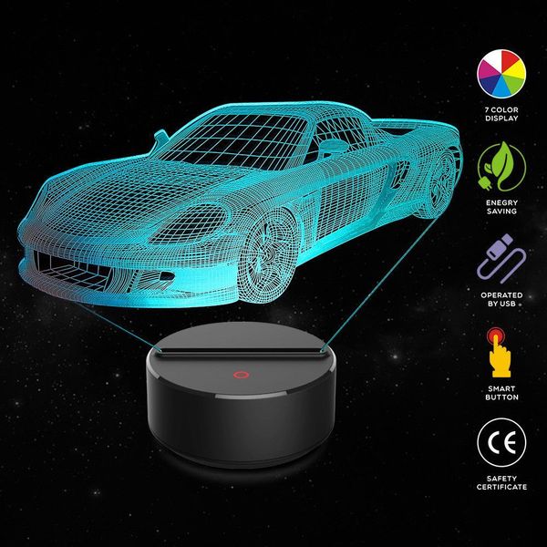 

racing car 3d night light table desk lamp 7 colors 3d optical illusion lights