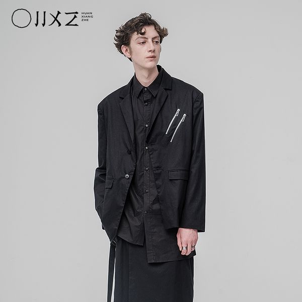 

huanxiangzhe] 2020 dark casual suits men outwear loose japanese style men coat jacket for, White;black