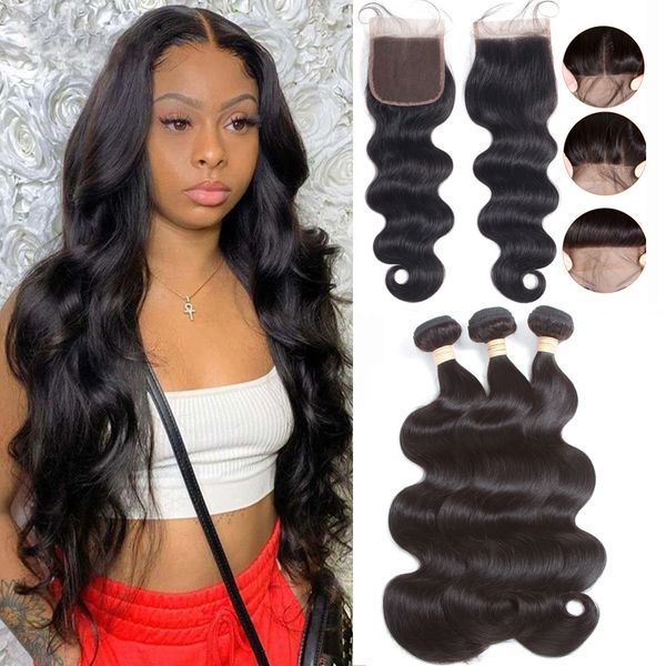 

body wave bundles with closure brazilian hair weave bundles with closure human hair bundles with closure hair extension, Black