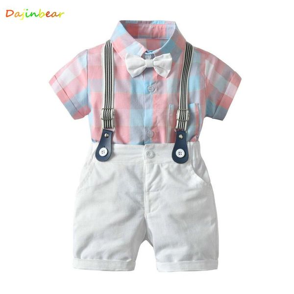 

baby summer clothing infant kid baby boy clothes sets formal tuxedo gentleman suit plaid romper overall pants outfits 6m-4t, White