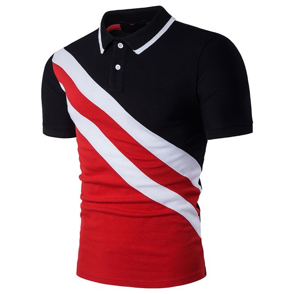 

summer mens polo shirt seagull print casual turn-down collar short-sleeve polo oblique striped lapel men slim fit breathable polos, White;black