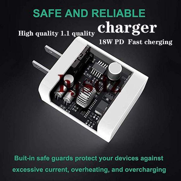 

eu us 18w fast charge pd charger usb-c cable for apple iphone 11 pro max series usb type c power adapter