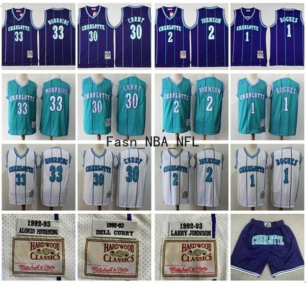 

charlotte hornets jersey 1 muggsy bogues 2 larry johnson 30 dell curry 33 alonzo mourning 1992-93 mitchell & ness basketball jerseys, Black;red