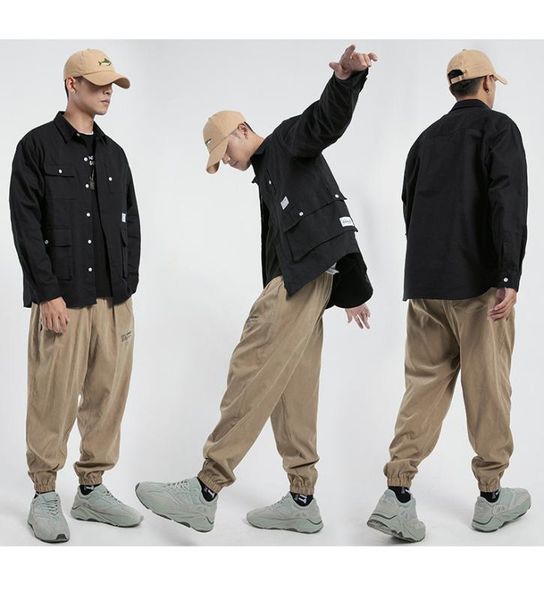 

men's pants coldker 2021 spring and autumn hip-hop style sweatpants printing cotton harem solid color casual street wear, Black