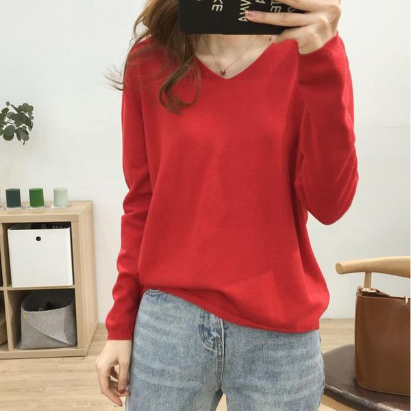 

women knitted pullovers sweater 2020 casual solid v-neck thin knitted sweater autumn soft knitwear for female, White;black