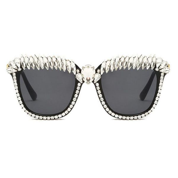 

fashion large frame square sunglasses women men 2020 brand designer luxury rhinestone ocean lens punk sun glasses for female fml, White;black