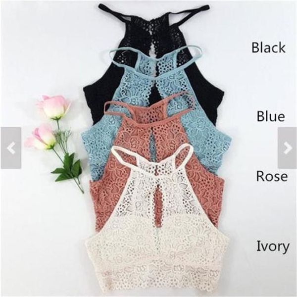 

fashion women girl lace floral print bralette bra halter padded bra crop vest tank camis brasseire underwear, White