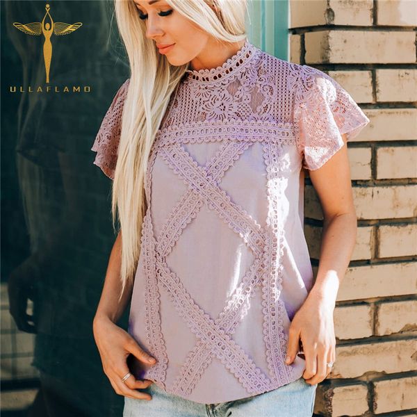 

ruffle short sleeve hollow female t shirt cotton stitching lace hollow out shirt office lady simple women t-shirt casual, White