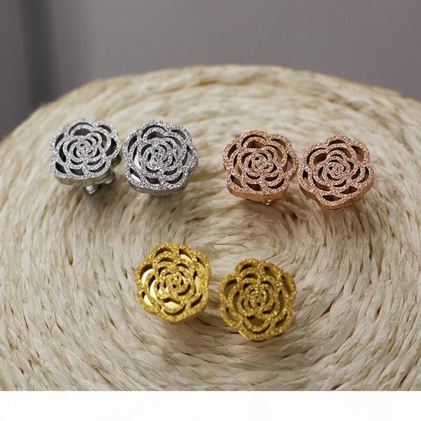 

r 2017 selling fashion ol style silver color stud earrings flower stainless steel jewelry for women, Golden