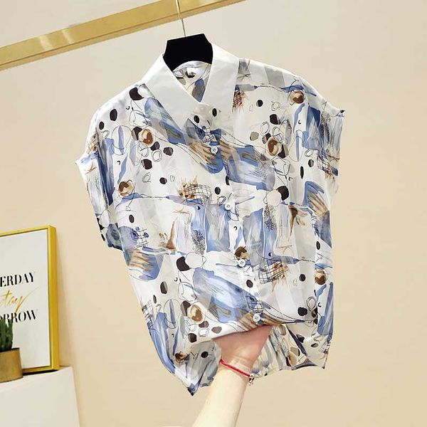 

короткие рукава блузки для женщин 2020 лето новые моды граффити printed шифон рубашки офис леди топы blusas feminina nancylim, White