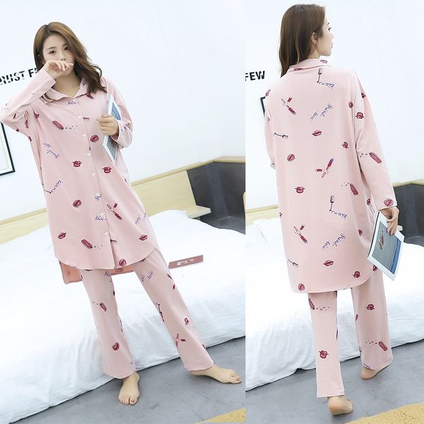 

jttyg autumn new loose large clothes home furnishing clothing size fat mm cotton long sleeve trousers korean fashion suit pajamas home cloth, Blue;red