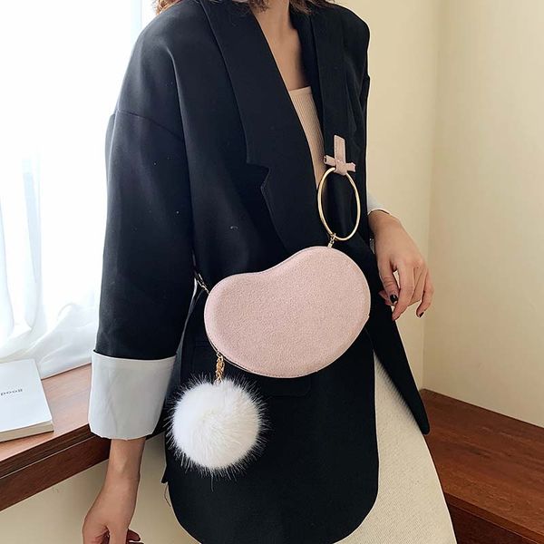 

scrub leather crossbody bags for women 2020 winter lady love shoulder messenger bag female handbags hair ball pendant