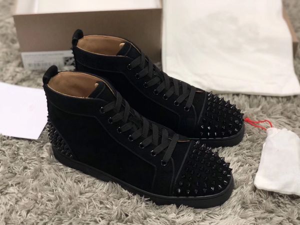 

high spikes iii sneakers shoes, black suede leather men red bottom shoes rivets outdoor casual sports party wedding dress eu35-47
