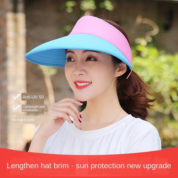 

two-color stitching uv-proof wide edge large brim two-color mosaic anti uv sun children's folding empty hat sun hat, Blue;gray