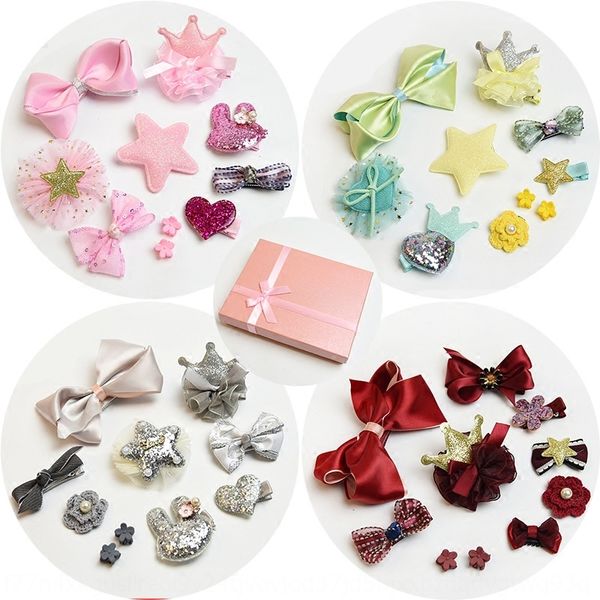 

children's hairpin korean princess hair accessories gift box headdress headdress set children's and girls' hairpin cute baby, Slivery;white
