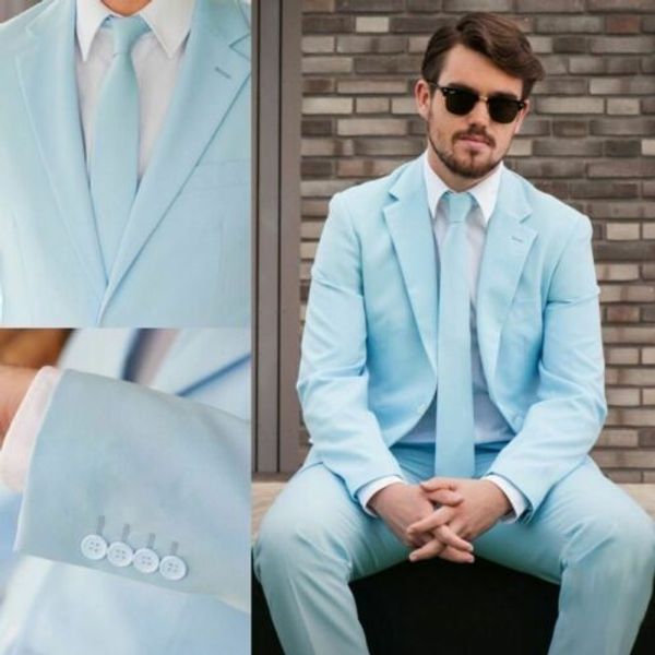 

latest sky blue groomsman tuxedos slim fit formal man wedding prom suits 2 piece costume homme mariage terno masculino, White;black
